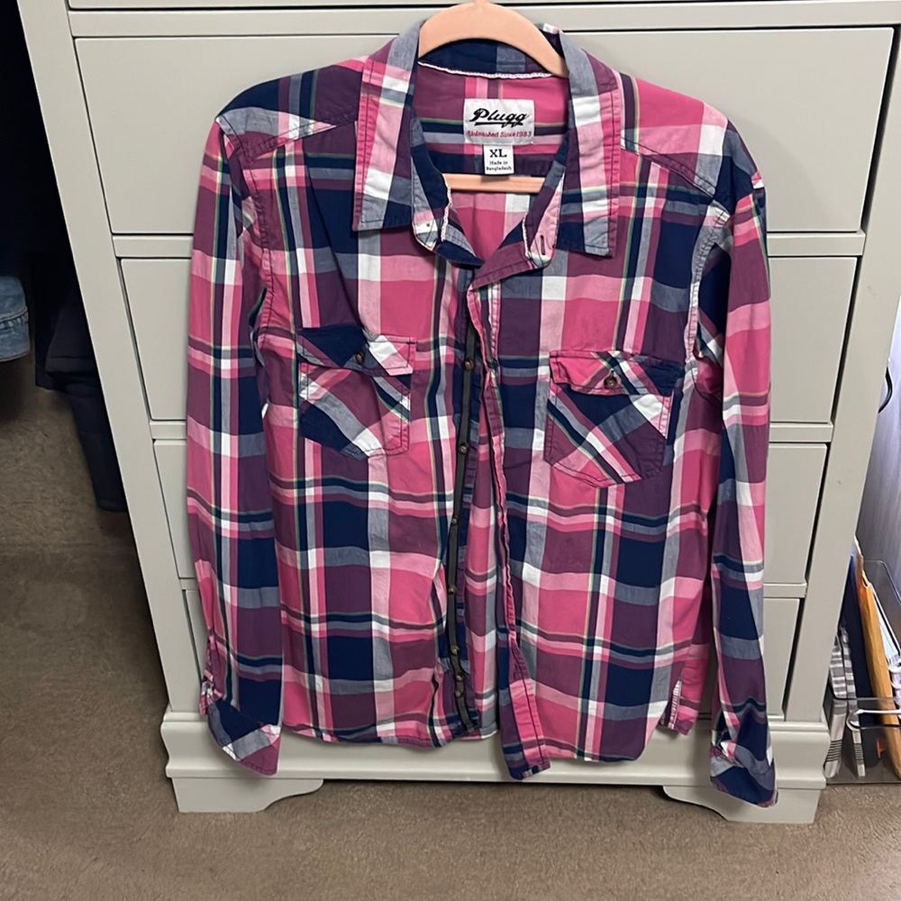 Pink and blue flannel shirt